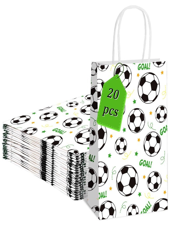 مجموعة من 20 كيس هدايا لكرة القدم من ووريك، مقاس 6.2 × 3.1 × 8.3 بوصة، أكياس هدايا ورقية بمقابض، مثالية لحفلات أعياد الميلاد ذات الطابع الكروي للأطفال والكبار. - Image 1